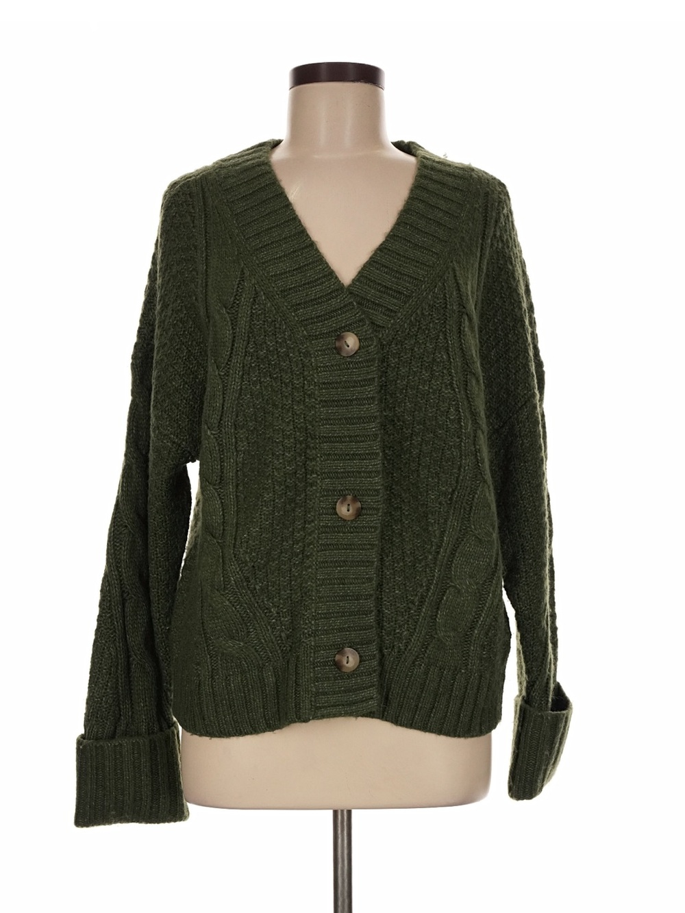 Abercrombie & Fitch Olive Cable-Knit Button Cardigan